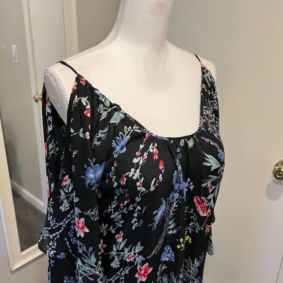 Parker Black Agave Floral Cold Shoulder Silk Mini Dress, Size Small - Picture 6 of 16
